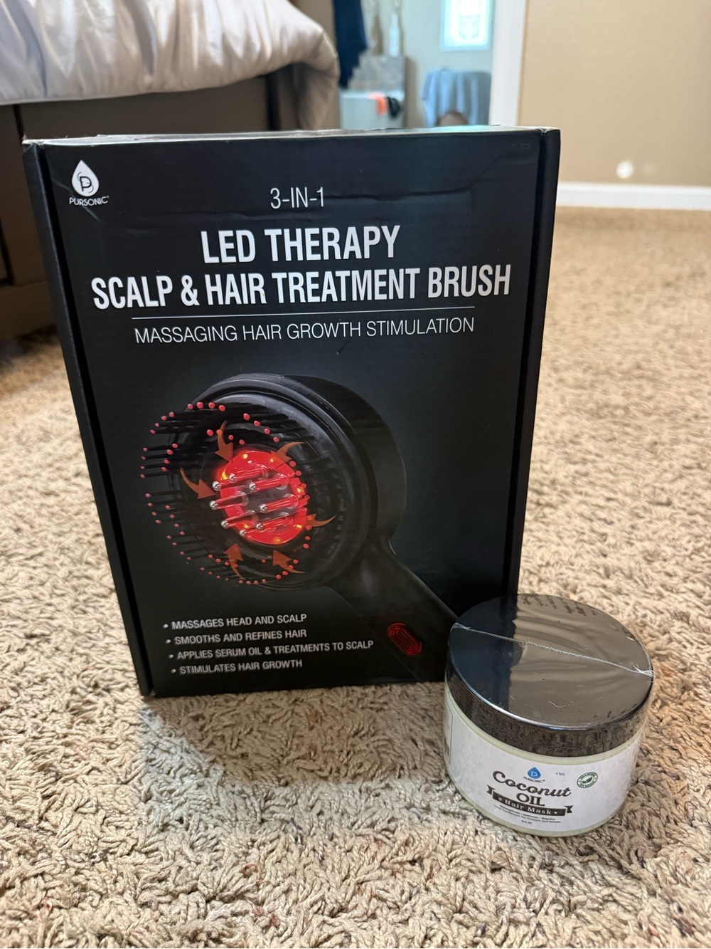 Pursonic LED Scalp & Hair Treatment Brush — Black